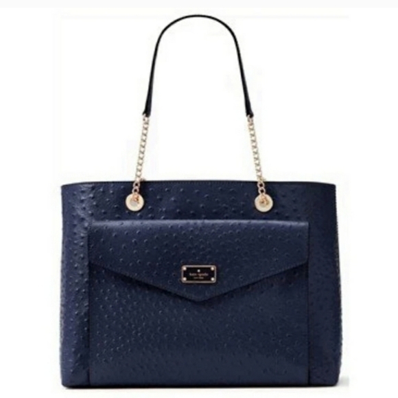 Kate Spade Women's Blue Leather Halsey la vita Ostrich Handbag